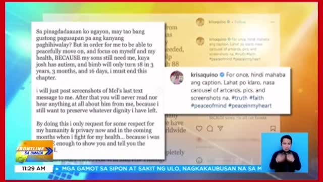 FRONTLINE SA UMAGAKris Aquino, kinumpirmanghiwalay na sila ni Mel Sarmiento