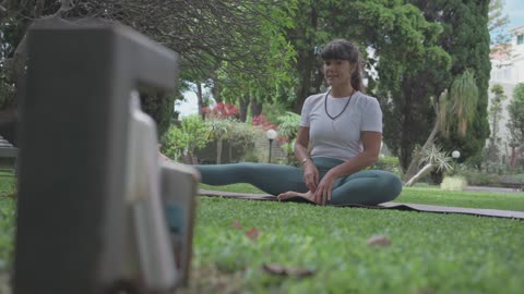 Woman stretching in the park