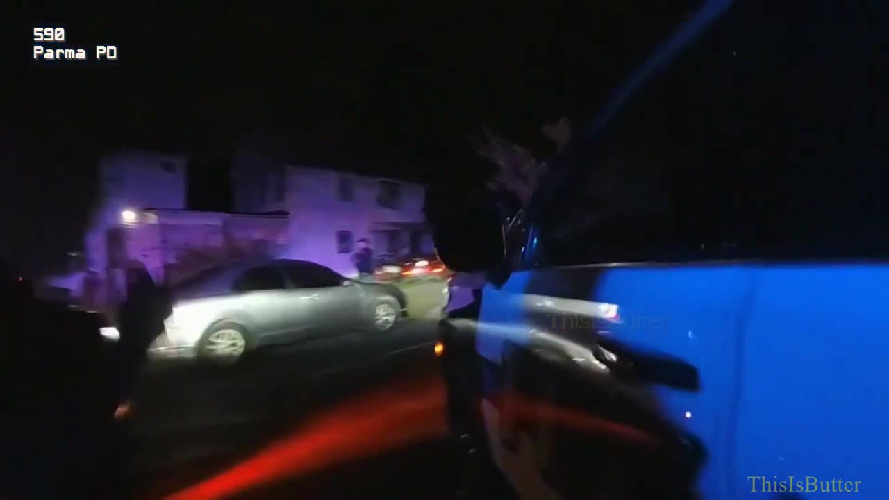 Dash and bodycam shows Parma police arrest teen in stolen car after a chase ended in Cleveland