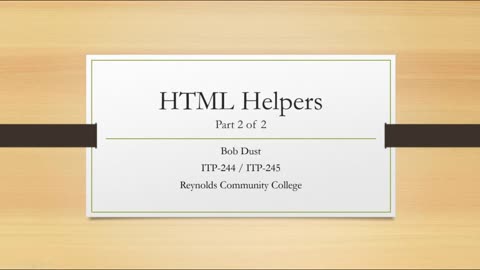 HTML Helpers Part 2 of 2