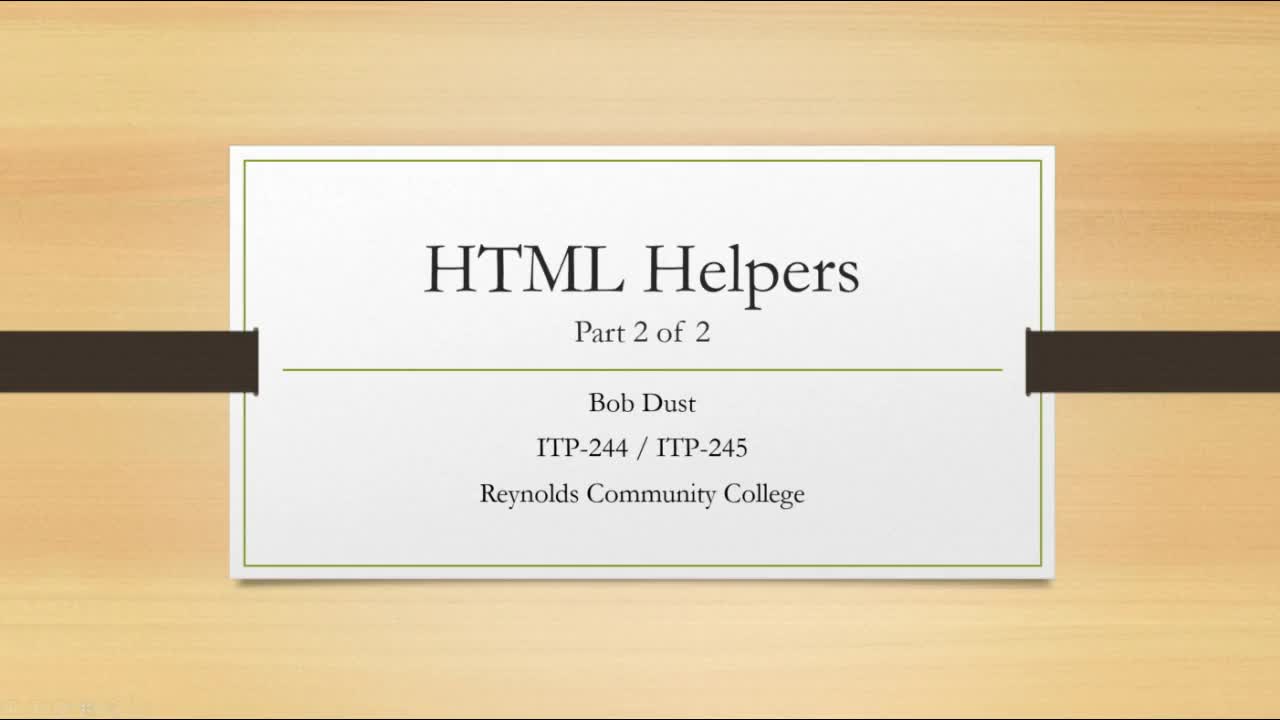 HTML Helpers Part 2 of 2