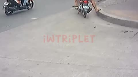 The motorbike is accidentally crushed by a truck