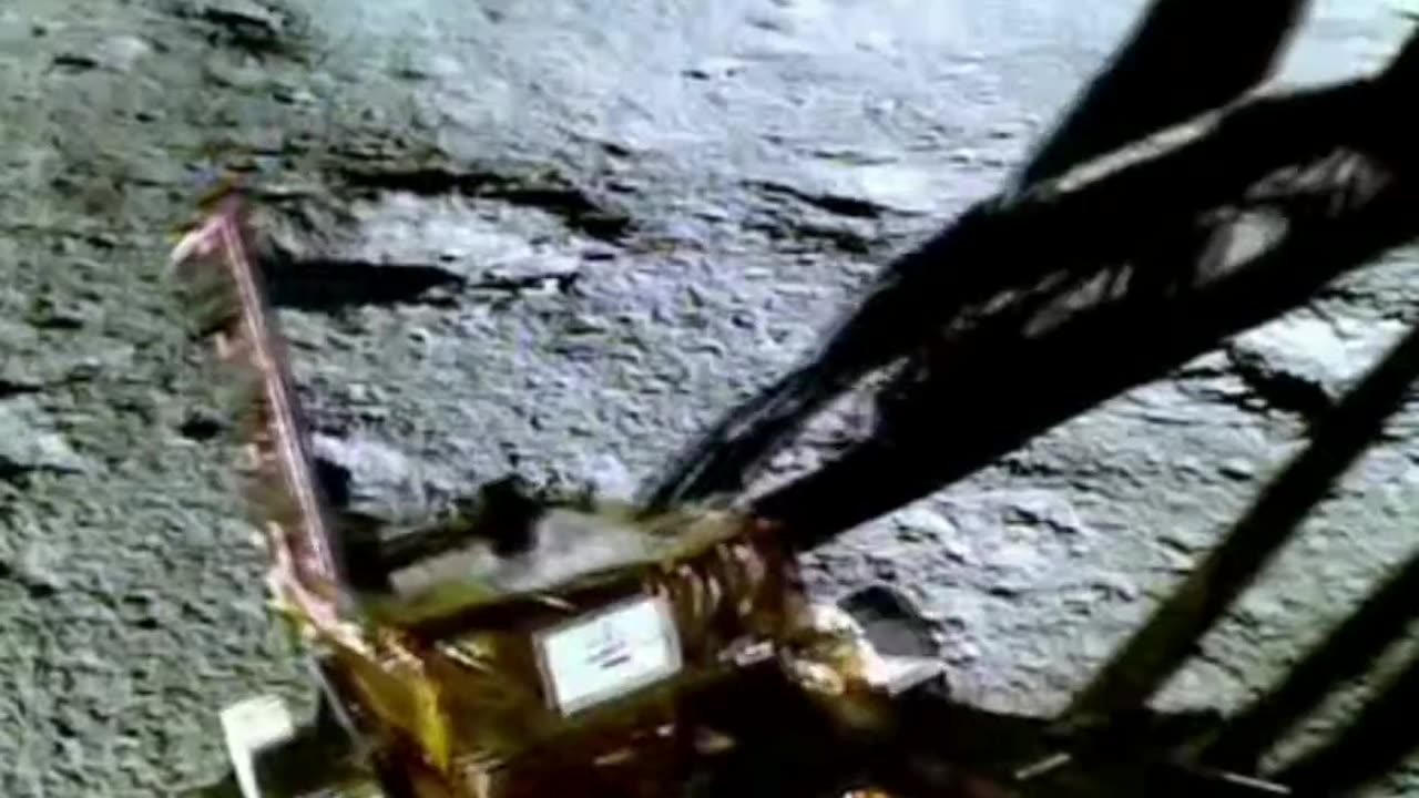 Chandrayaan-3 rover seen coming down the lander ramp onto the lunar surface