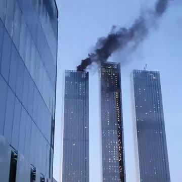 Moscow City Skyscraper's Roof on Fire