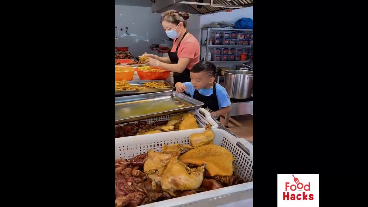 Food Hacks: Mom Teaching Son Cooking Techniques