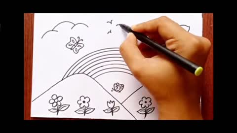 how to draw a Rainbow scenery drawing