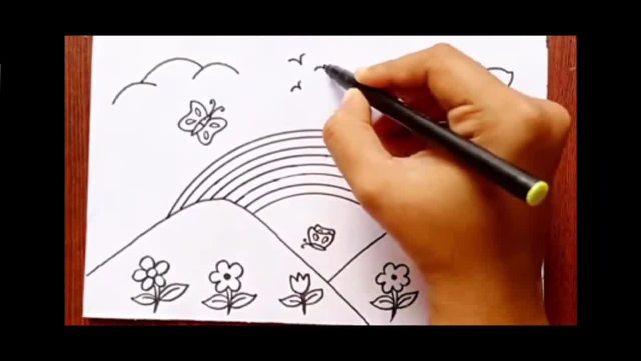 how to draw a Rainbow scenery drawing