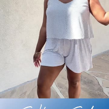 Culture Code Let It Happen Curvy+ Double Flare Striped Romper in Cobalt Blue