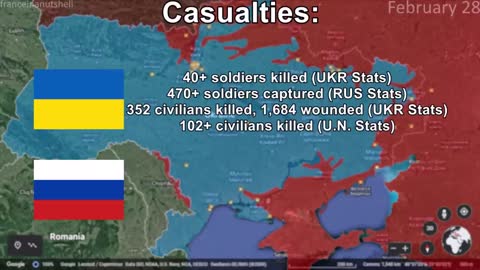 Russo-Ukrainian War 27th & 28th of February Mapped using Google Earth