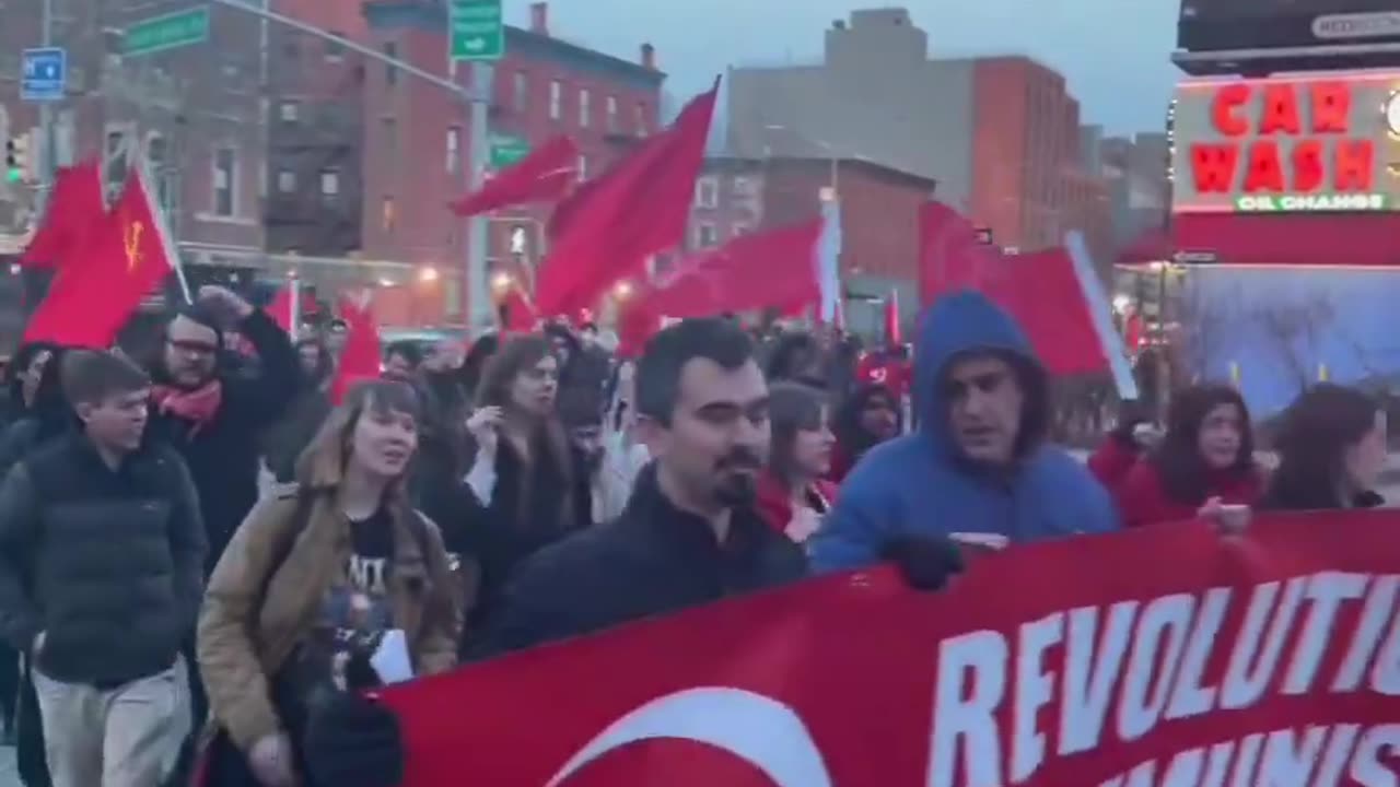 Communists marching in Brooklyn, New York City.