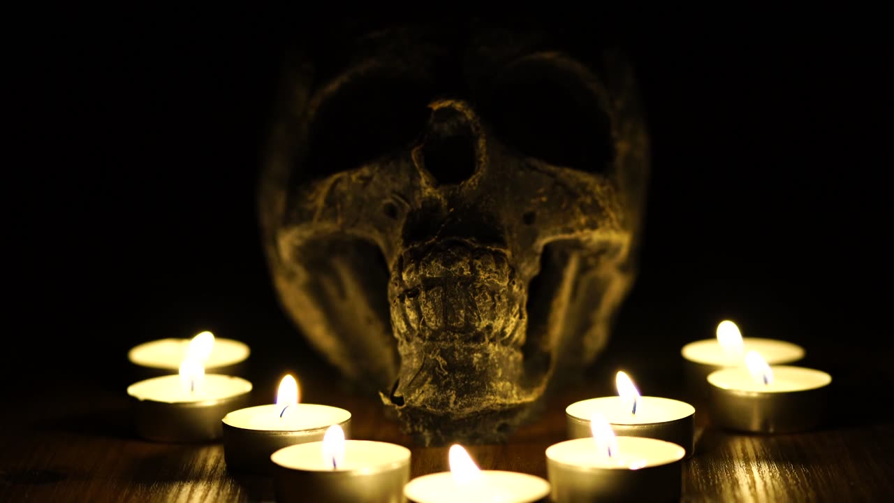 Dark Ritual | Free 4K Candles and Skull Scene Footage (Free Stock Video)