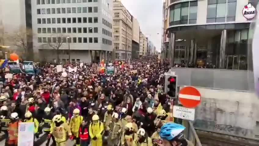 Firefighters and Care Workers join the public in a Protest against covid mandates in Brussels.