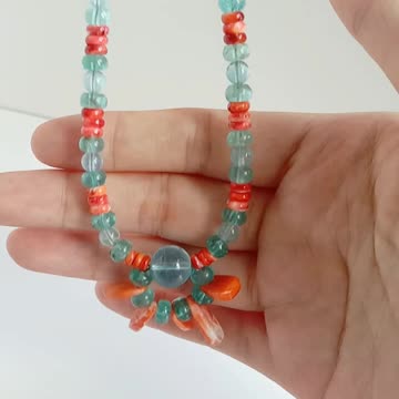 Orange spiny oyster and Amazonite smooth beads Milky Bule Aquamarine Jasper handmade necklace