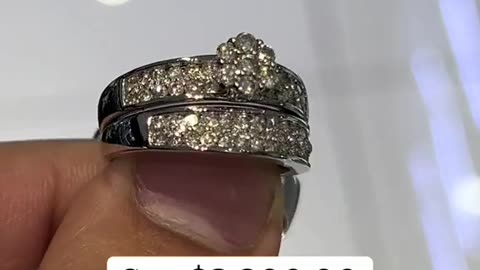 Natural Diamond & Gold His & Her Trio Wedding Bands
