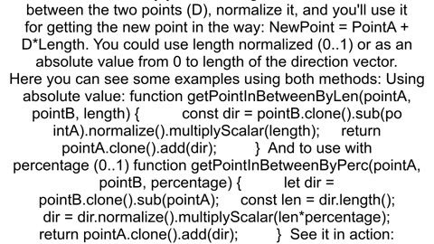 Find specific point between 2 points threejs