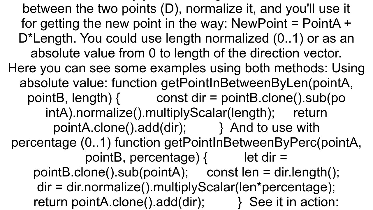 Find specific point between 2 points threejs