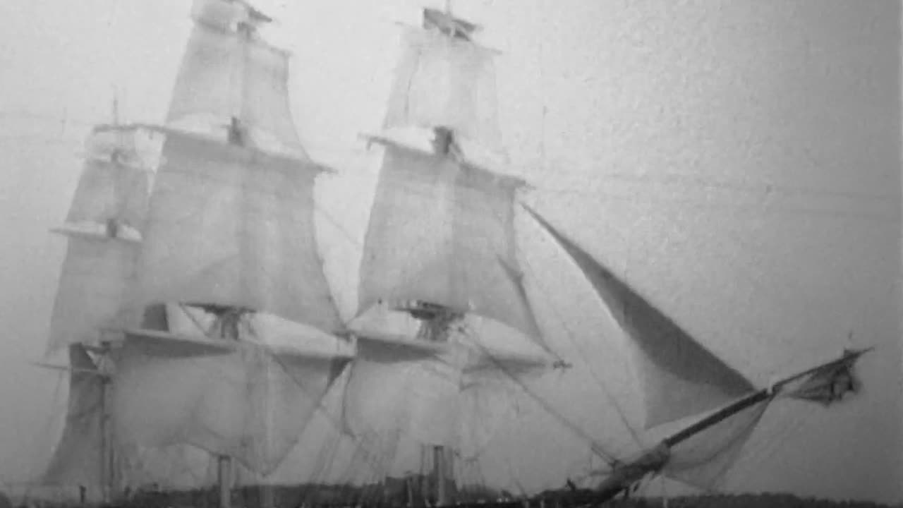 Naval Apprentices At Sail Drill On Historic Ship "Constellation" (1900 Original Black & White Film)