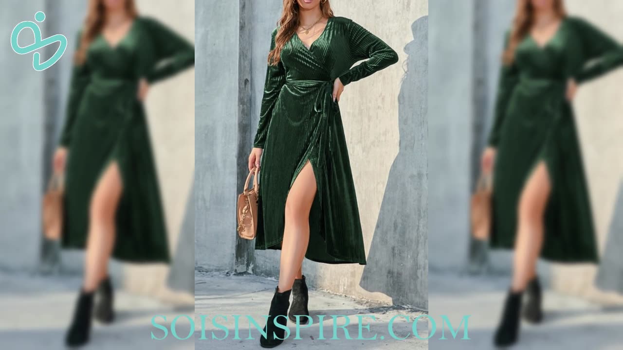 Tie Front Long Sleeve Slit Dress #slitdresses #dressinspiration #slitdress #outfitinspiration