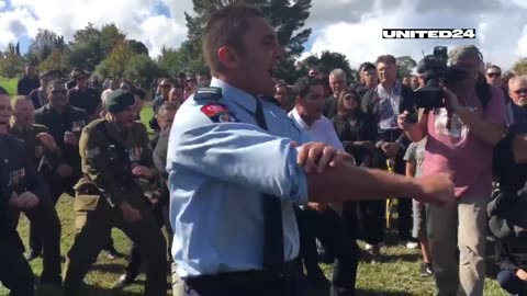 Warrior's Tribute: Maori Men Perform Traditional Haka Dance in Honor of Hero Kane Te Tai