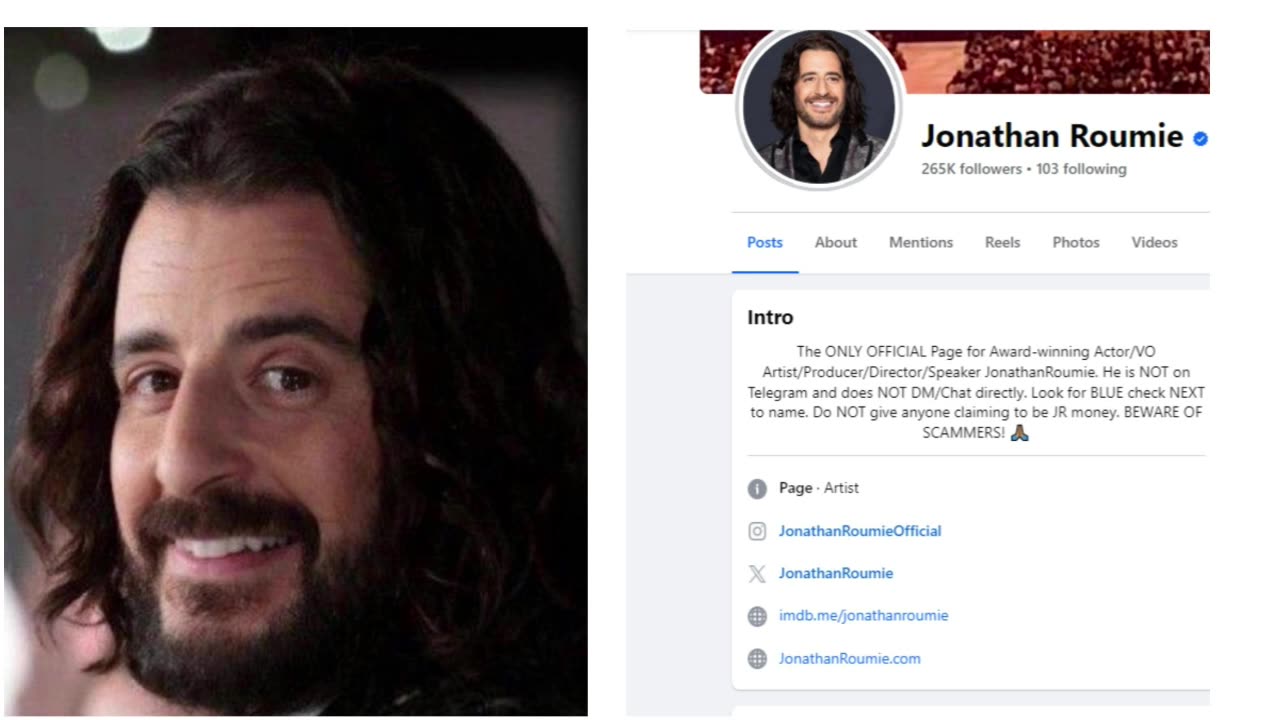 Jonathan Roumie updates AGAIN his Facebook profile to HELP his fans not fall for fakes and scxmmers