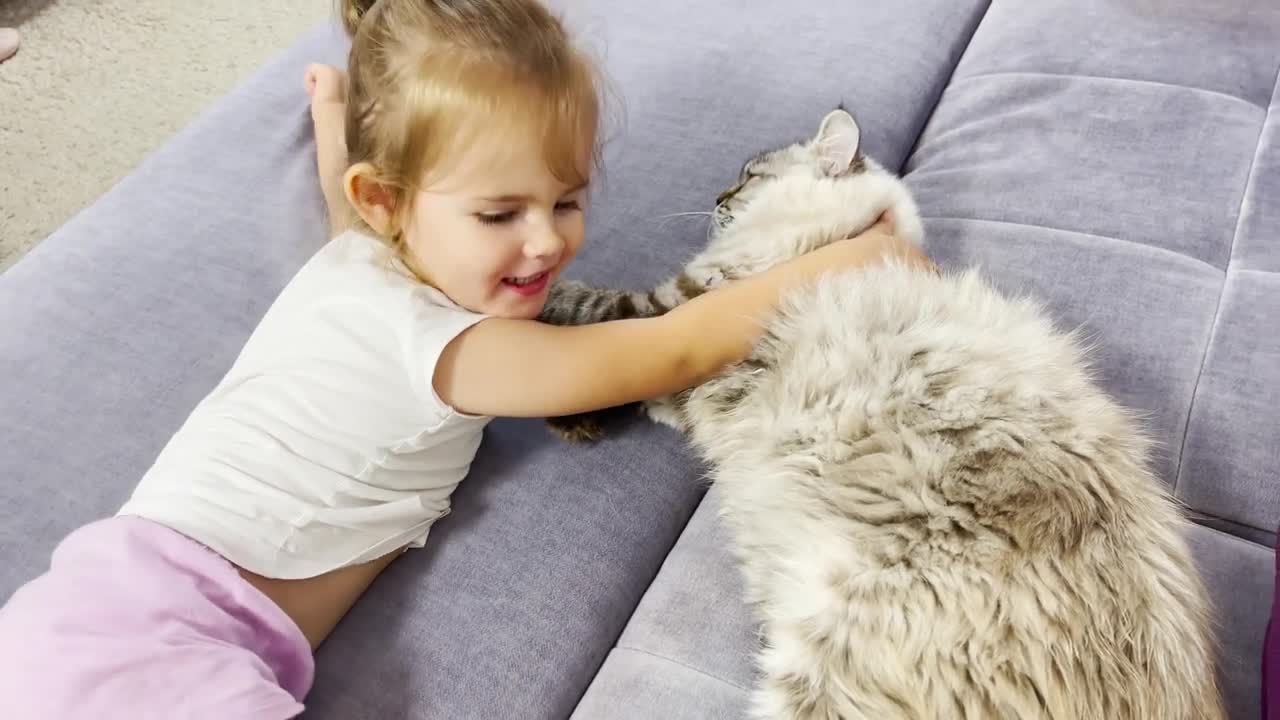 Adorable Baby Girl Goes To Sleep With Her Giant Cat! (Cutest Ever!!)