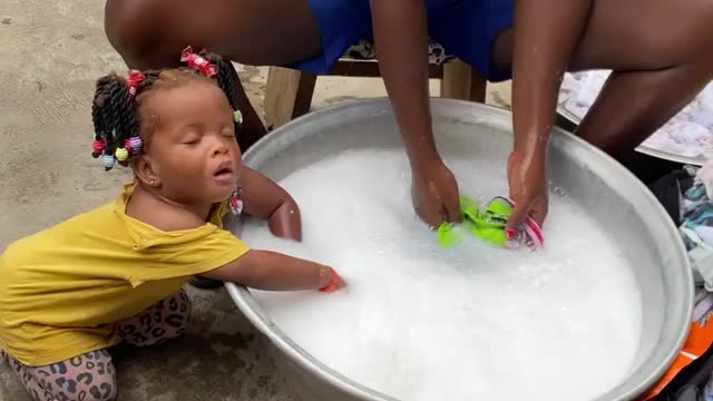 Cute baby wash and sleep