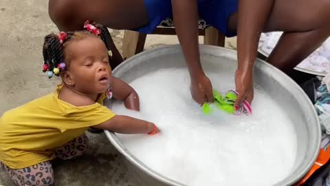 Cute baby wash and sleep