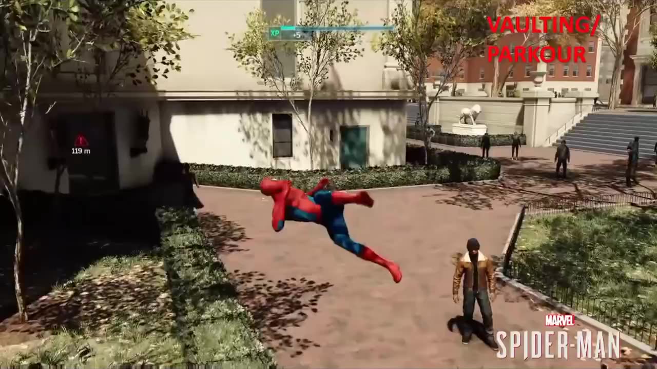 Spiderman Swings Between the Street