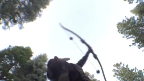 Guy Shoots Arrow in the Air and Catches it With his Hand as it Falls