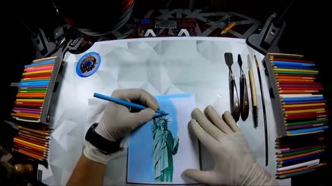 Artist Lights Up Torch of Statue of Liberty Drawing With Gunpowder Art