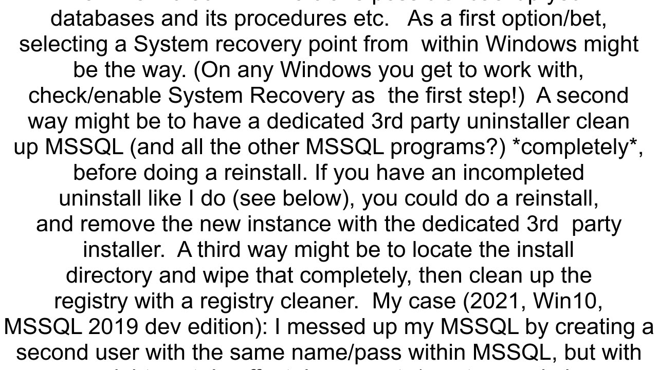 Is there a way to completely reset a SQL Server instance without uninstalling