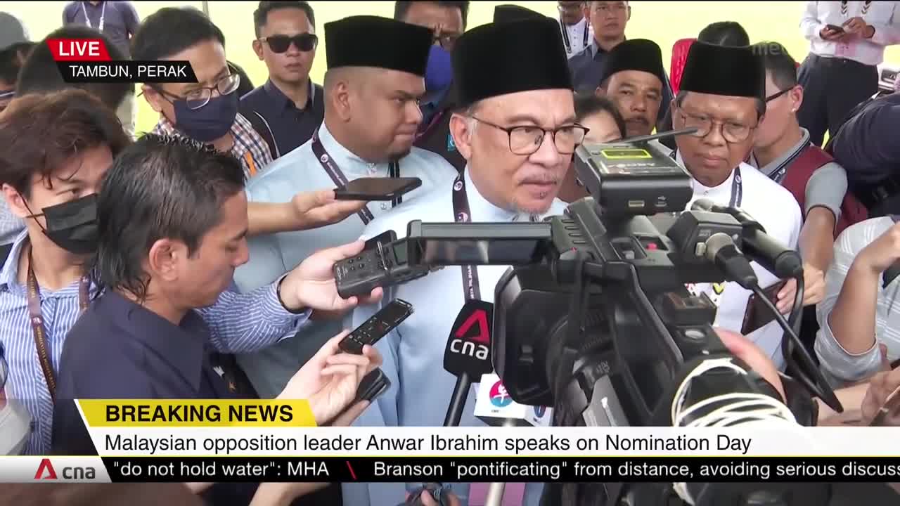 Malaysia GE15_ Opposition leader Anwar Ibrahim at nomination centre in Perak