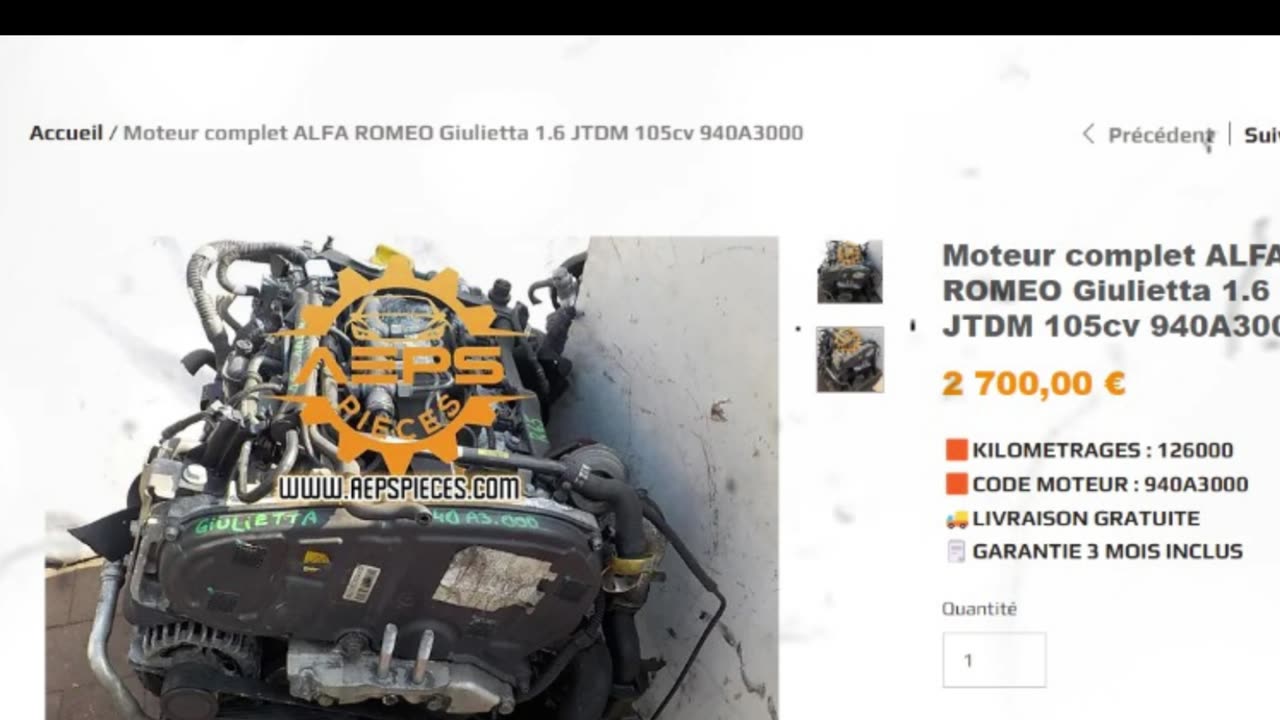 AEPSPIECES.COM - Moteur complet ALFA ROMEO Giulietta 1.6 JTDM 105cv 940A3000