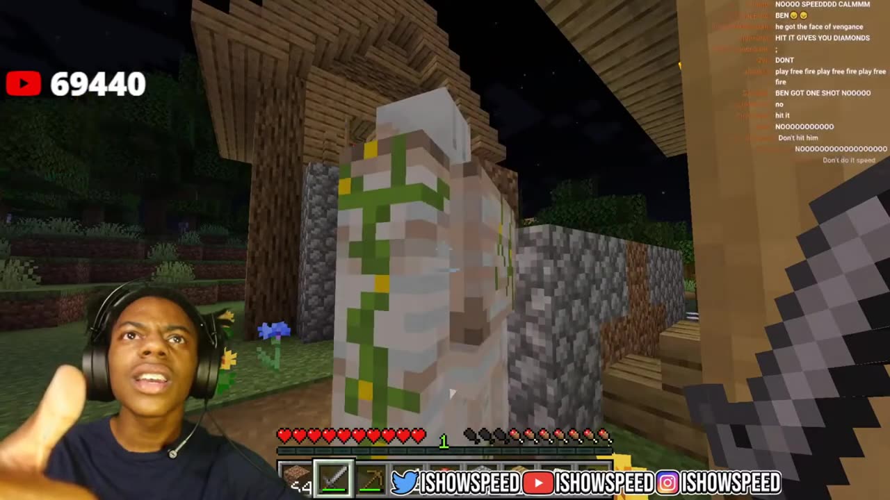 Ishowspeed watched Ben get destroyed by a golem in Minecraft