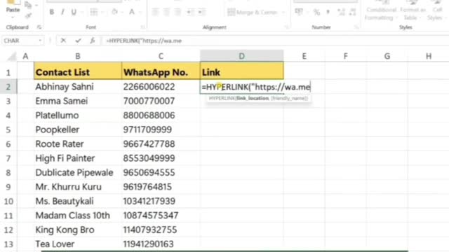 How to Link Whatsapp Numbers in Excel Sheet?|Use HyperlinkFunction|