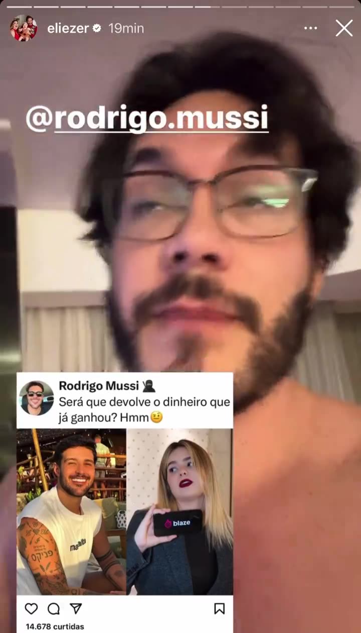 Eliezer rebate Rodrigo Mussi após provocação a Viih Tube: Interesseiro