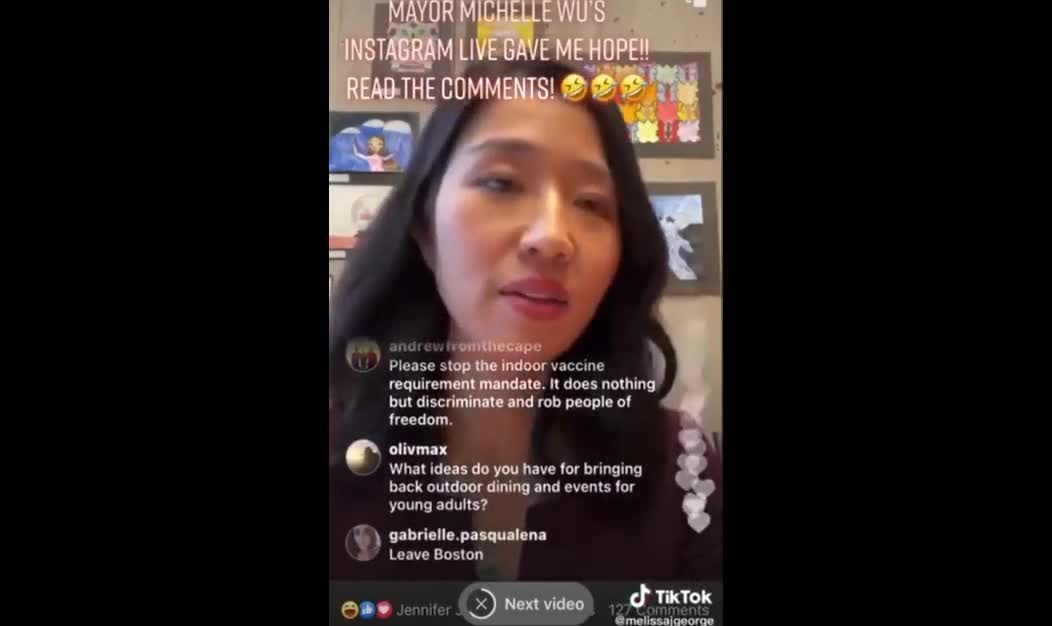 Boston Mayor Michelle Wu Gets Reality Check During Instagram Live Over COVID-19 Vaccine Mandates