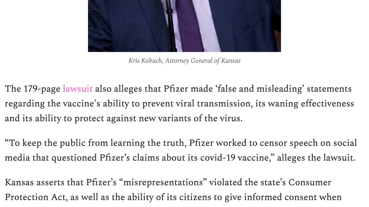 PFIZER IN THE CROSSHAIRS AGAIN Kansas joins Texas in suing.