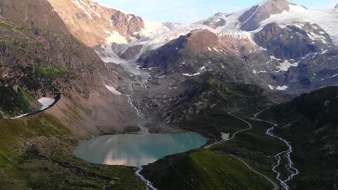 A pool of water between the mountains