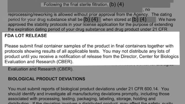 FDA Approval = Pfizer Must Confirm Contents