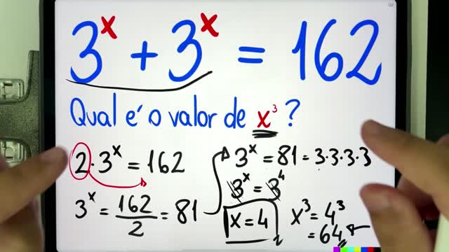 🤯 3ˣ+3ˣ = 162 Qual é o valor de x³ Equação Exponencial Bugante! Você Consegue Resolver