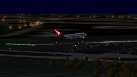 Boeing 747-400ER Qantas landing in Bangkok coming from Sydney before refuel to depart to London