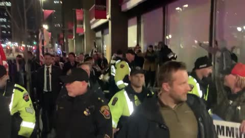 Justin Trudeau swarmed by angry protesters outside the Bread Bar in Hamilton