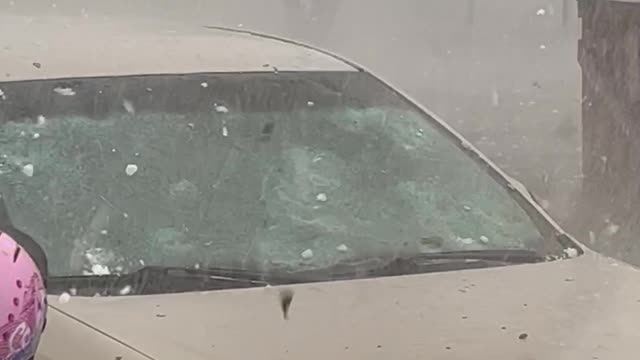 Baseball Sized Hail Pummels Car