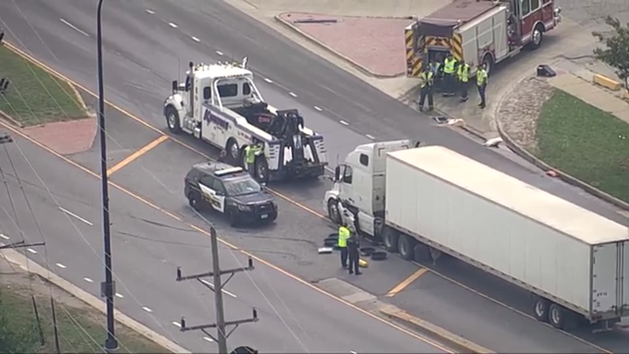 WGN's SkyCam 9 above Bridgeview fuel spill, road closure