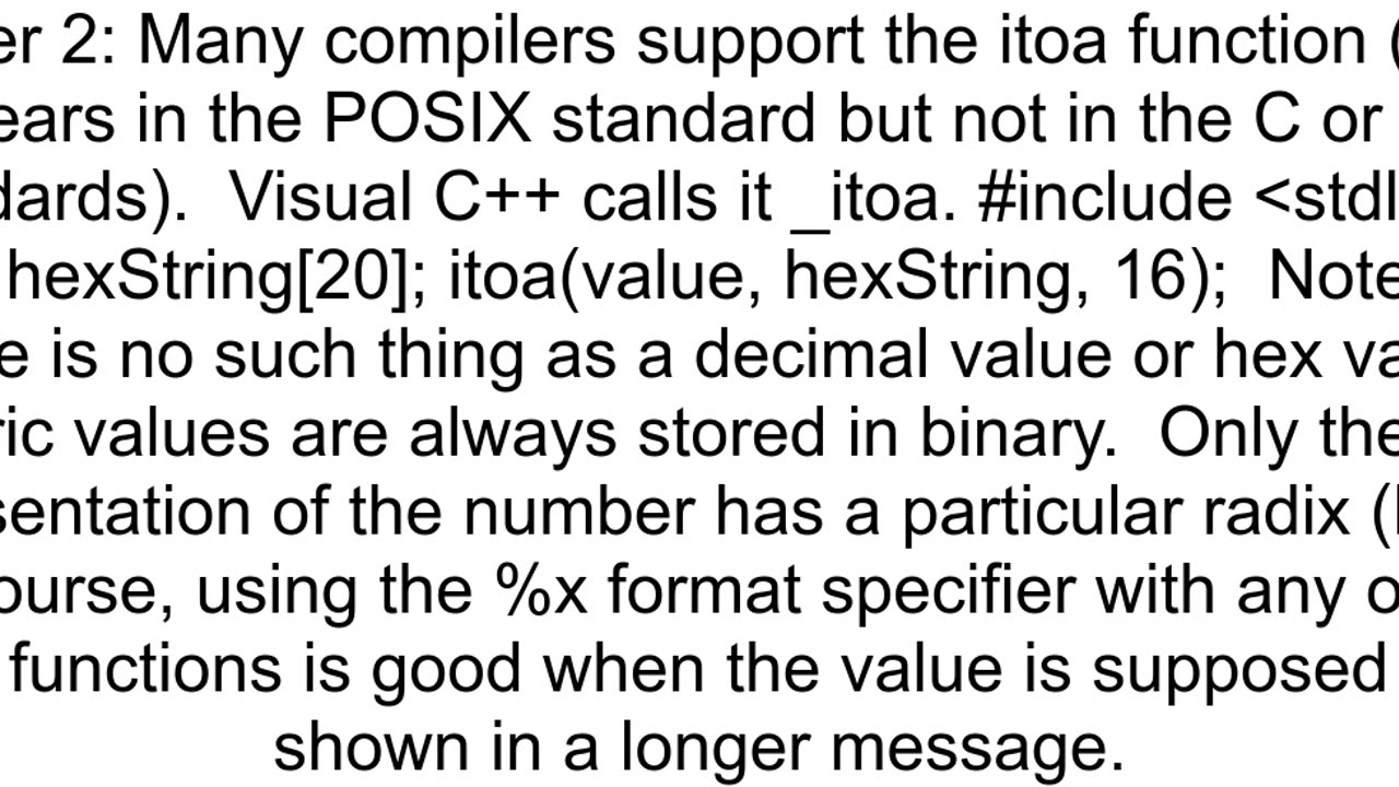 Decimal to hex conversion c builtin function