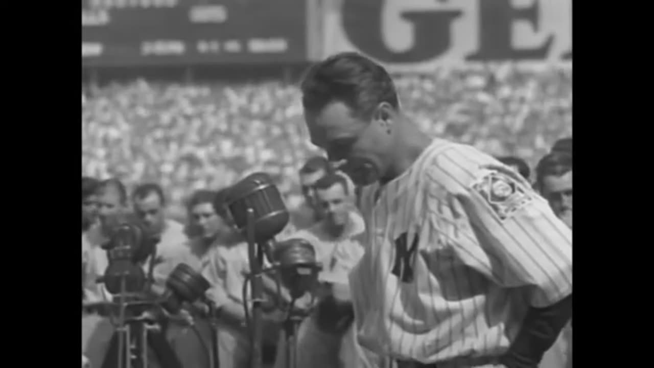 Lou Gehrig gives his famous farewell speech at Yankee Stadium