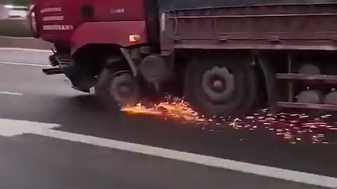 Truck with broken front wheel