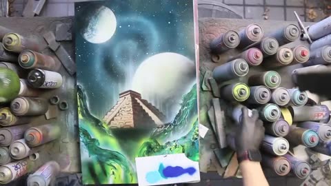 Ancient Mayan Temple - Spray paint art