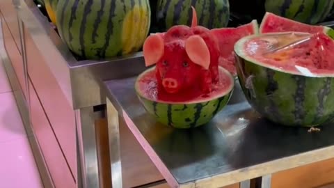 A little dog made of watermelon